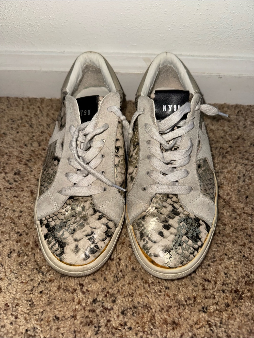 Steve Madden Beige Snake Print Low Top Sneakers